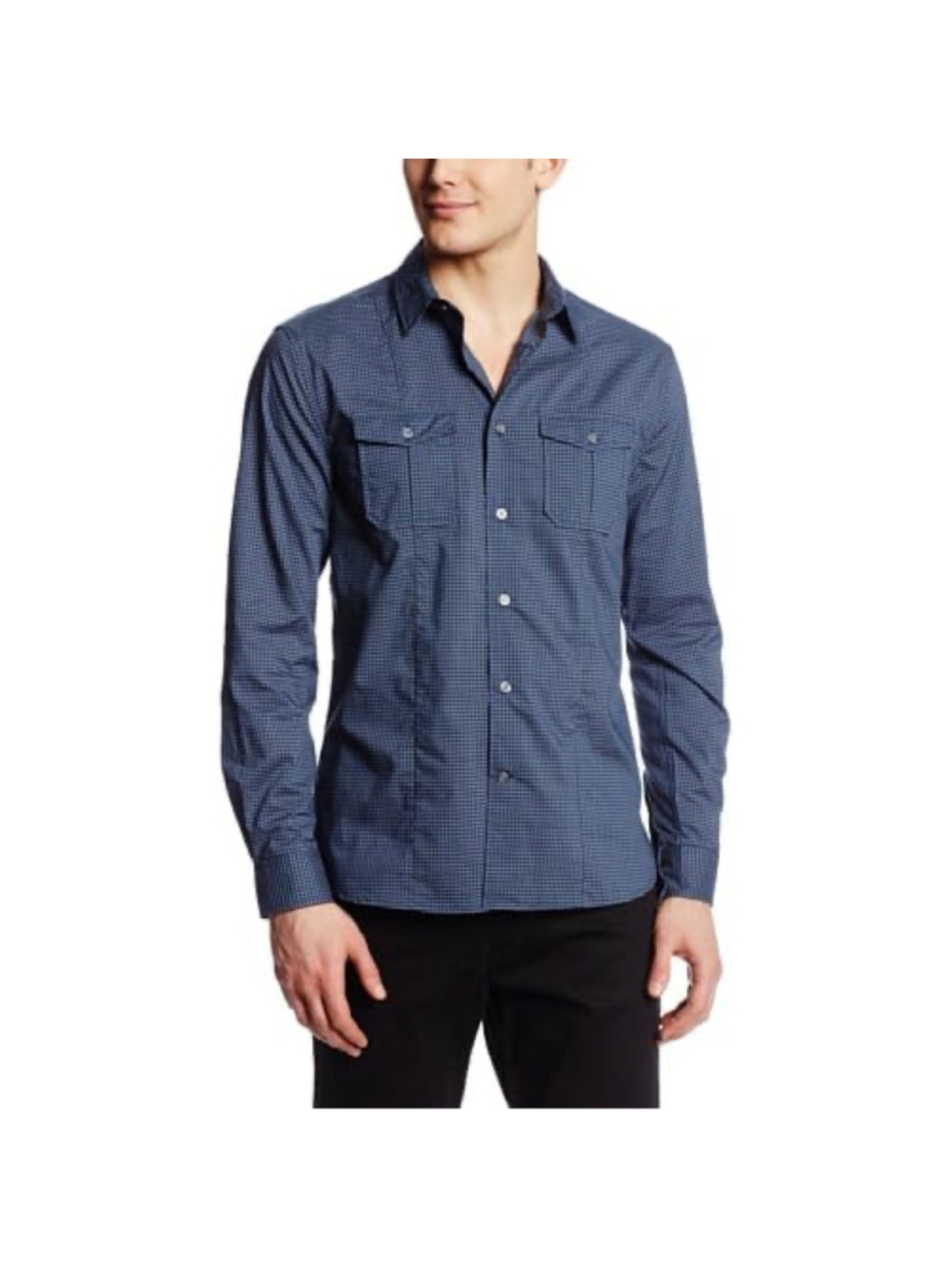 JOHN VARVATOS LUXE Shirt Men’s M Navy Blue Cotton Slim Button Down